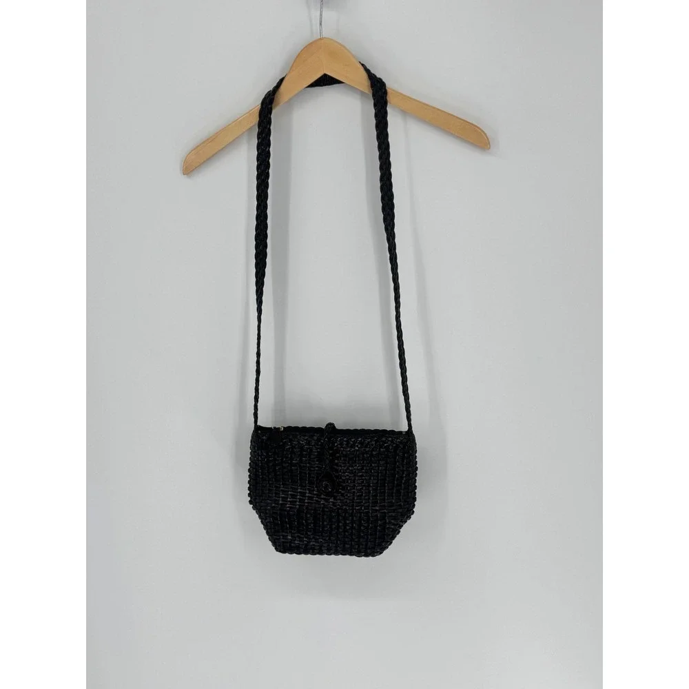 Talbots Crossbody Bag Women Small Black Good Woven Leather Vintage Aesthetic - Picture 2 of 12